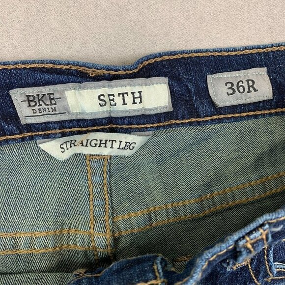 BKE Denim Buckle Mens Pants 36x25 Blue Jeans Seth Straight Leg Baggy Relaxed Fit - Picture 5 of 14